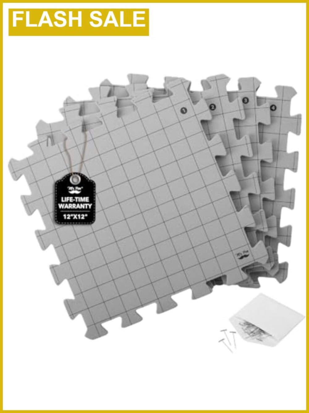 Interlocking Blocking Mats 12x12 4 Pack with 50 T-Pins for Knitting Crochet